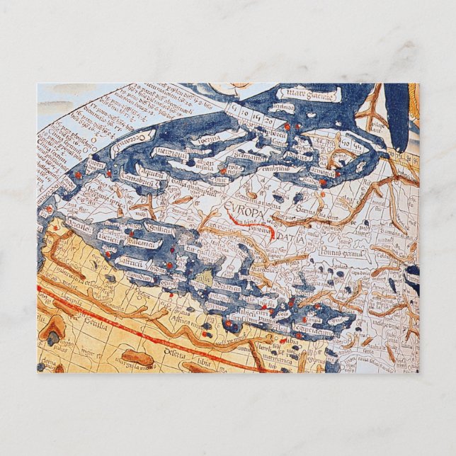 Map of central Europe, 1486 Postcard (Front)