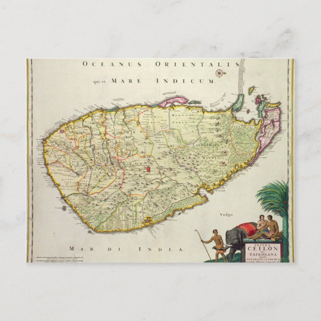 Map of Ceylon according to Nicolas Visscher Postcard (Front)
