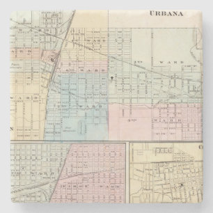 Map of Champaign, Urbana, Mattoon and Charleston Stone Coaster