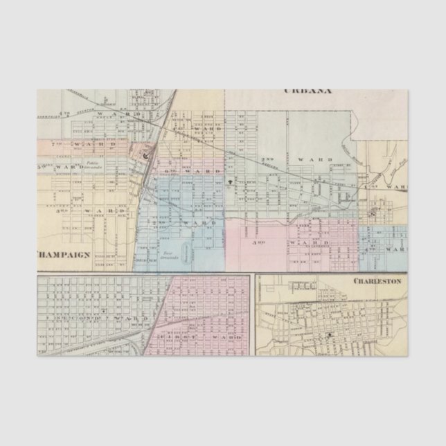 Map of Champaign, Urbana, Mattoon and Charleston Tissue Paper (Front)