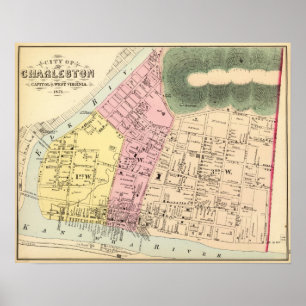 Map of Charleston, West Virginia Poster