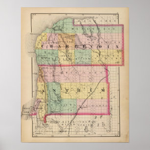Map of Charlevoix and Antrim counties, Michigan Poster