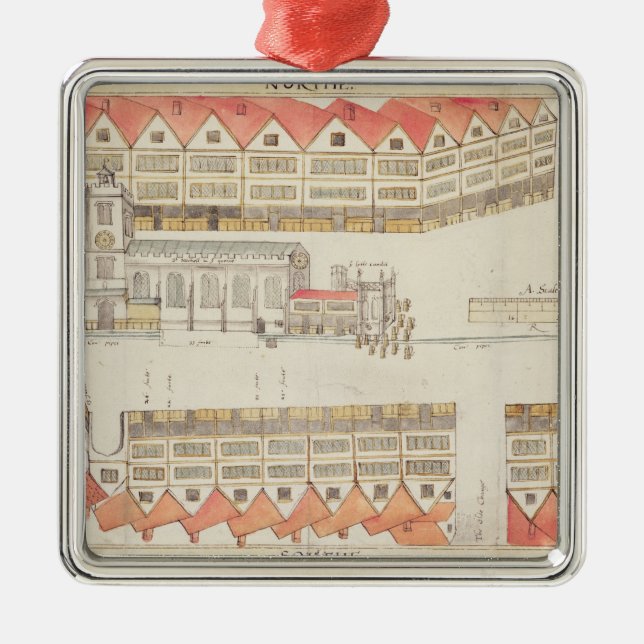 Map of Cheapside, London, 1585 Metal Tree Decoration (Front)