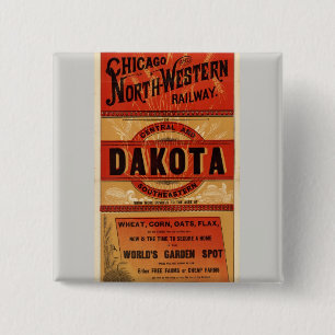 Map Of Chicago and Northwestern Railway Lines 15 Cm Square Badge