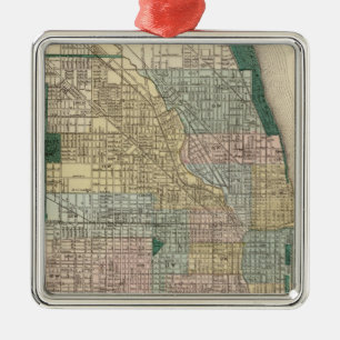 Map of Chicago City Metal Tree Decoration