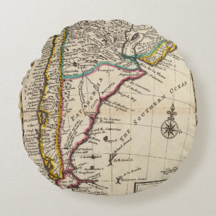Map of Chilli, Patagonia, La Plata Round Cushion