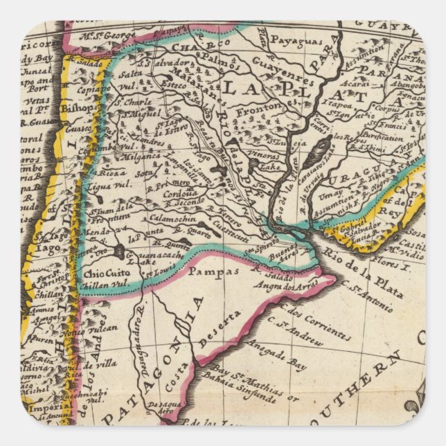 Map of Chilli, Patagonia, La Plata Square Sticker (Front)