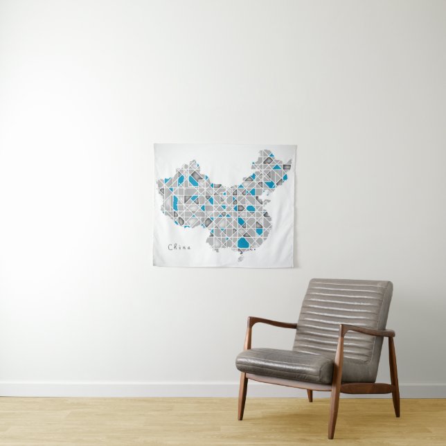 Map of China | Crystal Diamond Style Artwork Tapestry (In Situ (Horizontal))