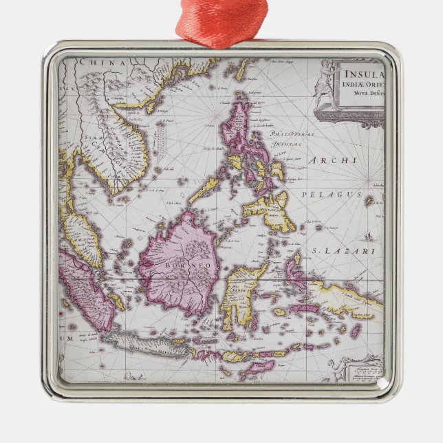 Map of China & Indonesia | 1710 Metal Tree Decoration (Front)