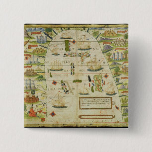 Map of China sea, facsimile of 'Miller Atlas' 15 Cm Square Badge