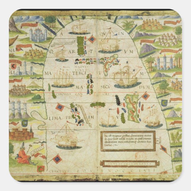 Map of China sea, facsimile of 'Miller Atlas' Square Sticker (Front)