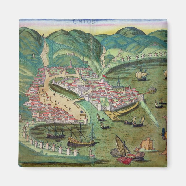 Map of Chios, from 'Civitates Orbis Terrarum' by G Magnet (Front)