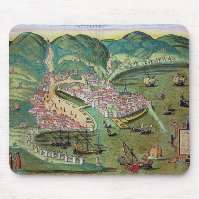 Map of Chios, from 'Civitates Orbis Terrarum' by G Mouse Mat (Front)