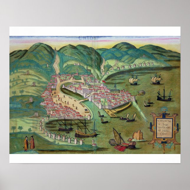 Map of Chios, from 'Civitates Orbis Terrarum' by G Poster (Front)