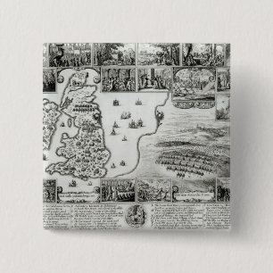 Map of Civil War England and a view of Prague 15 Cm Square Badge
