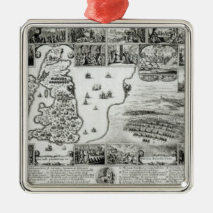 Map of Civil War England and a view of Prague Metal Tree Decoration