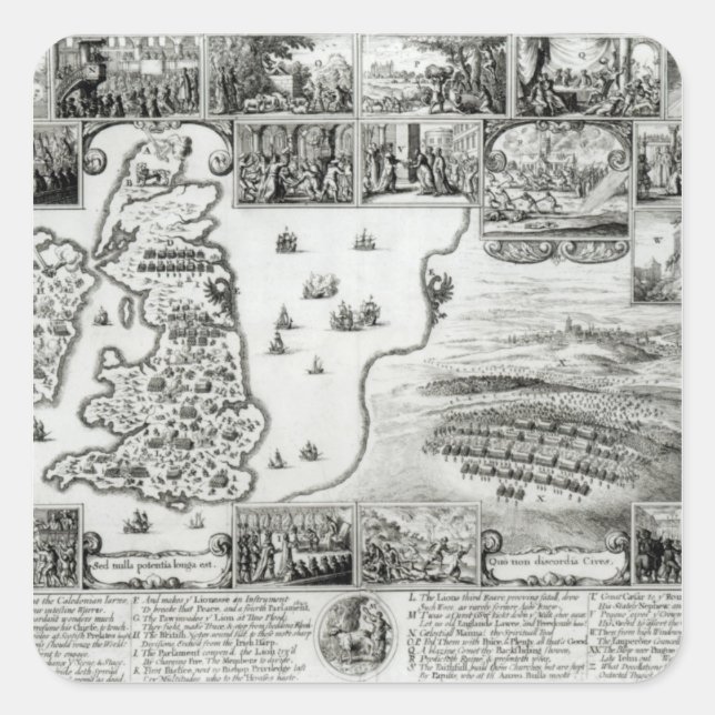 Map of Civil War England and a view of Prague Square Sticker (Front)