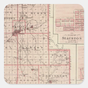 Map of Clay County with Staunton, Harmony Square Sticker