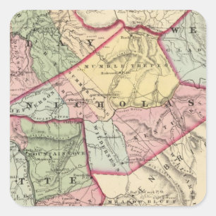 Map of Clay, Webster, Nicholas, Fayette counties Square Sticker