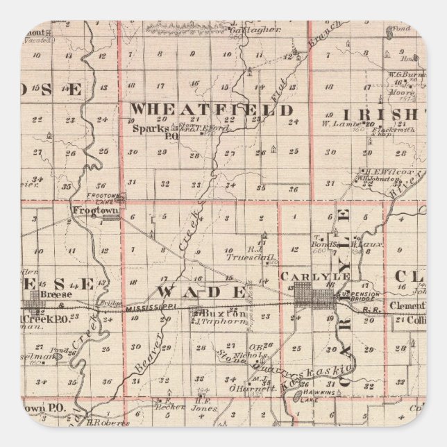 Map of Clinton County Square Sticker (Front)