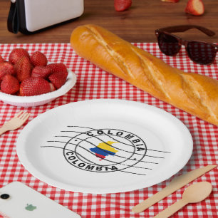 Map of Colombia, Postal Passport Stamp Paper Plate