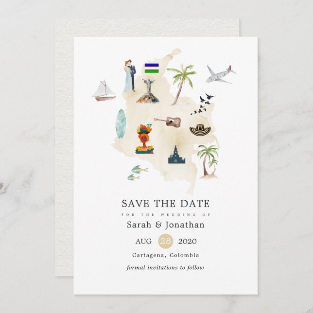 Map of Columbia Cali Destination Wedding Invitation (Front/Back)
