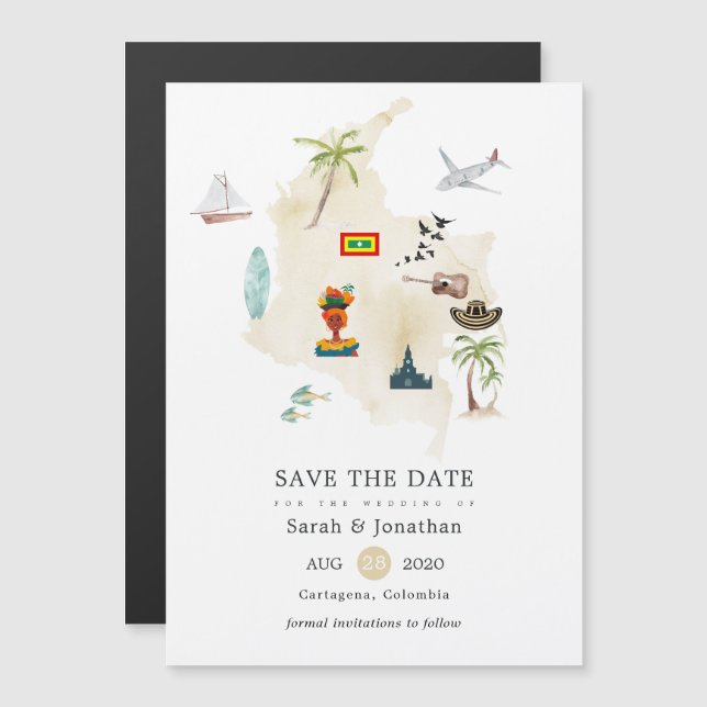 Map of Columbia Cartagena Destination Wedding Magnetic Invitation (Front/Back)