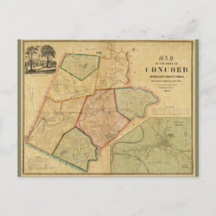 Map of Concord Massachusetts (1852) Postcard