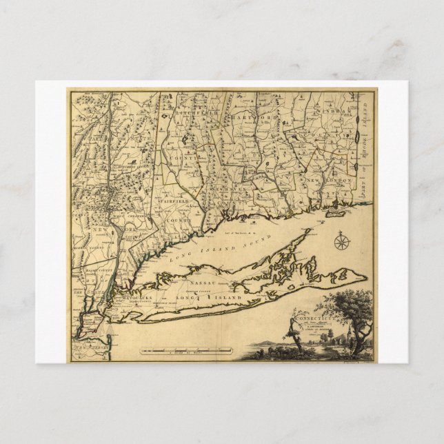 Map of Connecticut and Parts Adjacent (1780) Postcard (Front)