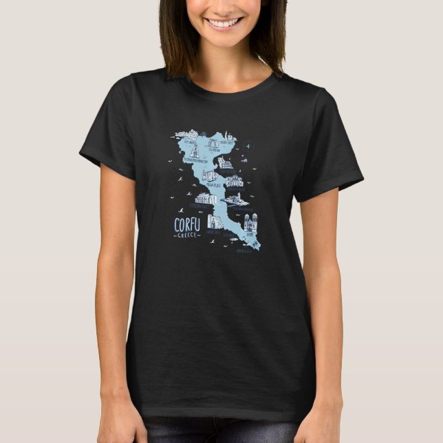 Map Of Corfu Greece Island T-Shirt (Front)
