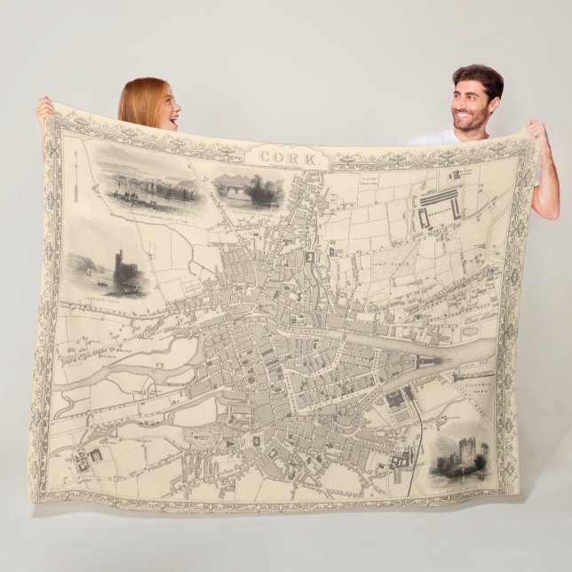 Map of Cork, Ireland Fleece Blanket (In Situ)