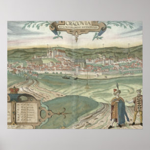 Map of Cracow, from 'Civitates Orbis Terrarum' by Poster
