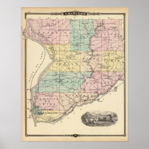 Map of Crawford County, State of Wisconsin Poster