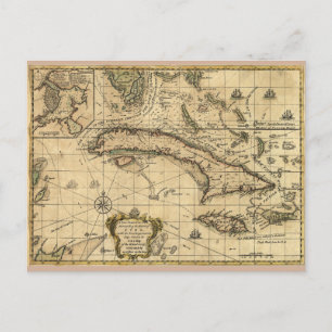 Map of Cuba and Surrounding Seas (1762) Postcard