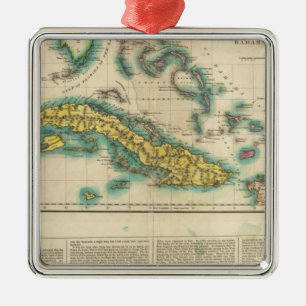 Map Of Cuba And The Bahama Islands Metal Tree Decoration