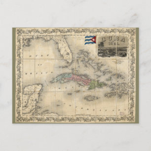 Map of Cuba by J.H. Colton (1851) Postcard