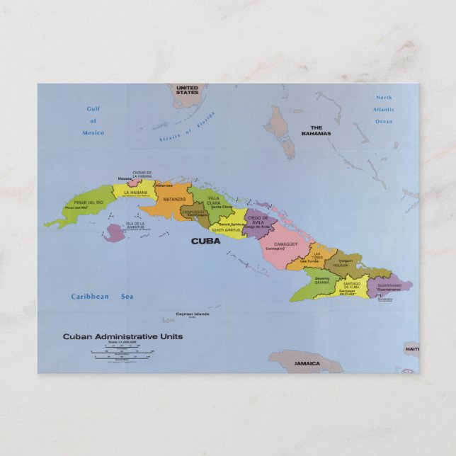 Map of Cuba, Cuban Administration Units (1986) Postcard (Front)