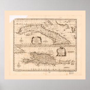 Map of Cuba & Puerto Rico (1747) Poster