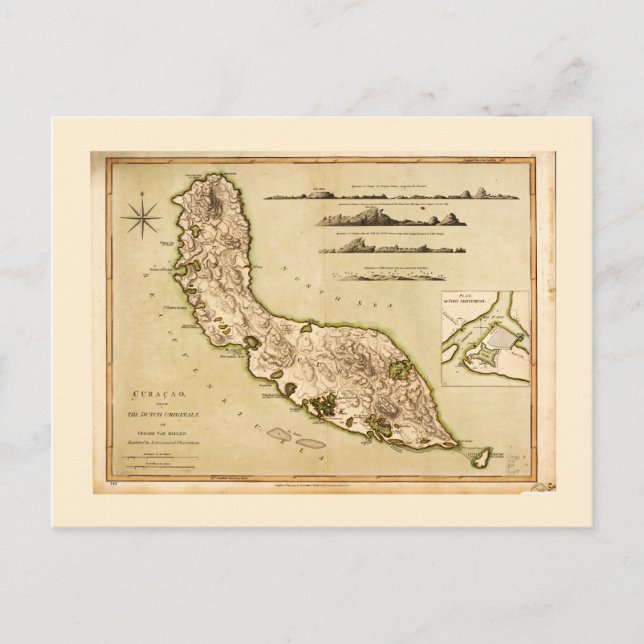 Map of Curaçao, Lesser Antilles (1794) Postcard (Front)
