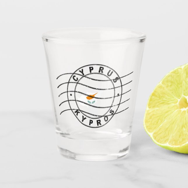 Map of Cyprus, Postal Passport Stamp, Shot Glass (Front)