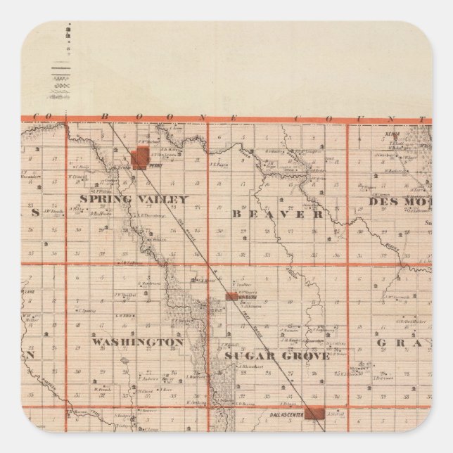Map of Dallas County, State of Iowa Square Sticker (Front)