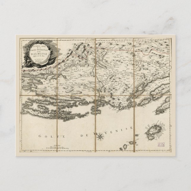 Map of Dalmatia, Croatia Coast & Islands (1780) Postcard (Front)