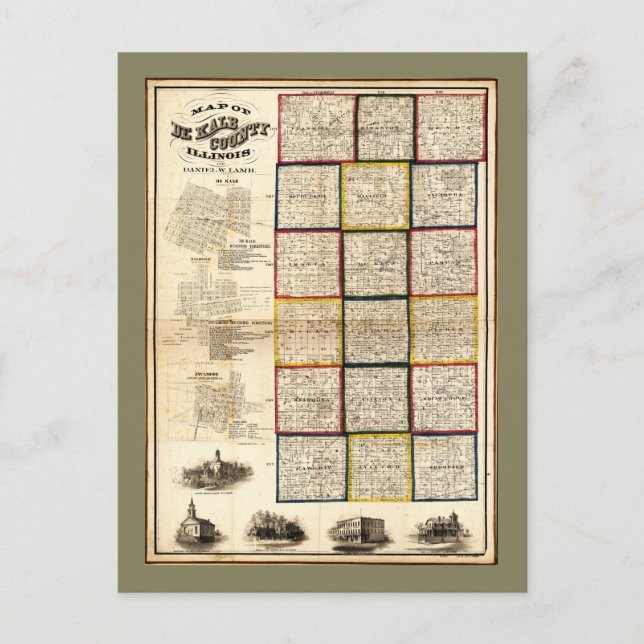 Map of De Kalb County, Illinois (1860) Postcard (Front)