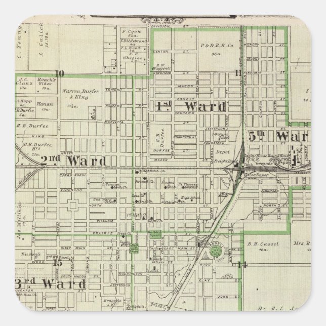 Map of Decatur City, and Sullivan and Macon Square Sticker (Front)
