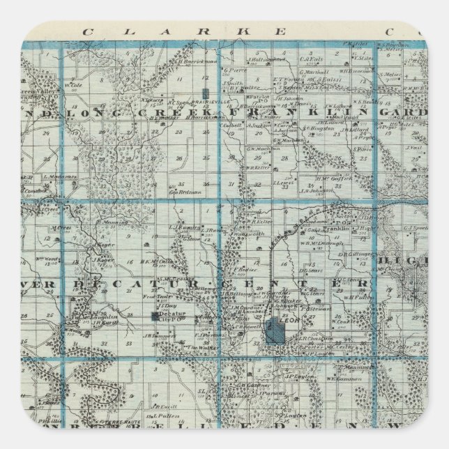 Map of Decatur County, State of Iowa Square Sticker (Front)