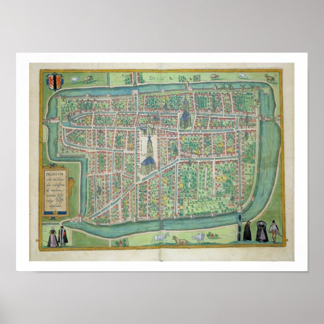Map of Delft, from 'Civitates Orbis Terrarum' by G Poster (Front)