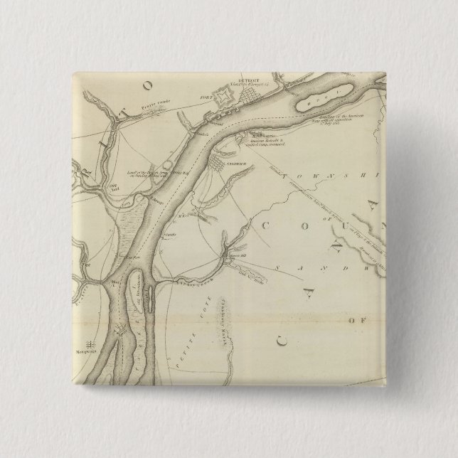 Map of Detroit River 15 Cm Square Badge (Front)
