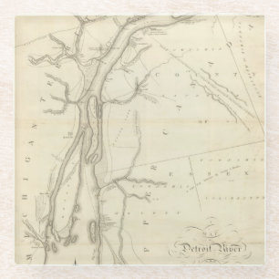 Map of Detroit River Glass Coaster