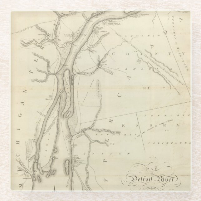 Map of Detroit River Glass Coaster (Front)