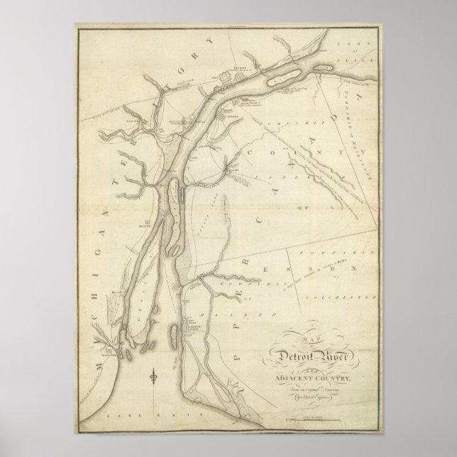 Map of Detroit River Poster (Front)